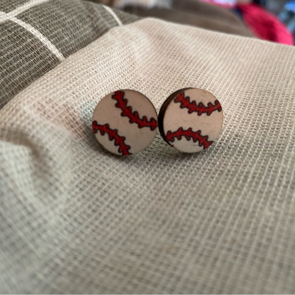 Baseball wooden stud earring BRAND NEW